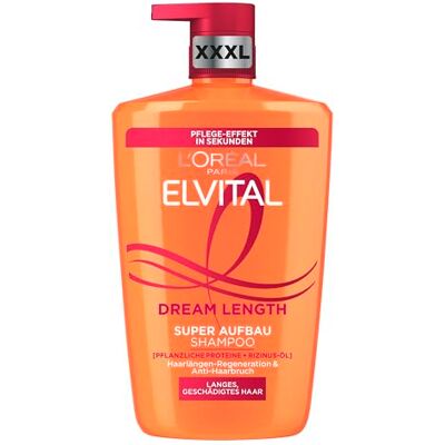 L'Oreal Paris L'Oréal Paris Elvital XXXL Dream Length Super Construction Shampoo voor lang haar, met ricinusolie, vitaminen en plantaardige eiwitten, Dream Length Super Construction Shampoo, per stuk verpakt (1 x 1000 ml) L'Oreal Paris L'Oréal Paris Elvital XXXL Dream Length Super Construction Shampoo voor lang haar, met ricinusolie, vitaminen en plantaardige eiwitten, Dream Length Super Construction Shampoo, per stuk verpakt (1 x 1000 ml)