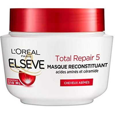 L'Oreal Paris L'Oréal Paris Elseve Total Repair 5 Masque Cheveux Abîmés 310ml Acides aminés et céramide, Texture riche fondante, Renforce face agressions, Gamme Total Repair 5 L'Oreal Paris L'Oréal Paris Elseve Total Repair 5 Masque Cheveux Abîmés 310ml Acides aminés et céramide, Texture riche fondante, Renforce face agressions, Gamme Total Repair 5