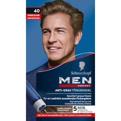 Men Perfect Anti-grijze kleurgel 40 donkerblond (2 x 80 ml) voor mannen vervaagt grijs haar Men Perfect Anti-grijze kleurgel 40 donkerblond (2 x 80 ml) voor mannen vervaagt grijs haar