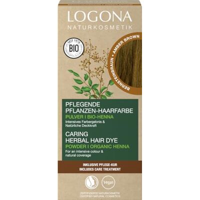 LOGONA Naturkosmetik Voedende plantaardige haarverf, veganistisch poeder met biologische henna voor intensieve kleur en glans, plantaardige kleur in amberbruin (bruin), 1 x 100 g LOGONA Naturkosmetik Voedende plantaardige haarverf, veganistisch poeder met biologische henna voor intensieve kleur en glans, plantaardige kleur in amberbruin (bruin), 1 x 100 g