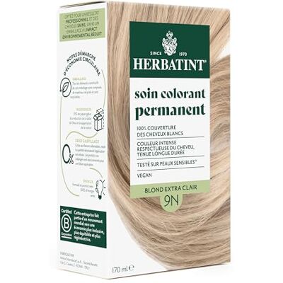 Herbatint Permanente haarkleuring 9N blond extra licht 170 ml ammoniakvrij, 100% dekking van wit haar Dermatologisch getest voor de gevoelige huid, 8 biologische plantenextracten Herbatint Permanente haarkleuring 9N blond extra licht 170 ml ammoniakvrij, 100% dekking van wit haar Dermatologisch getest voor de gevoelige huid, 8 biologische plantenextracten