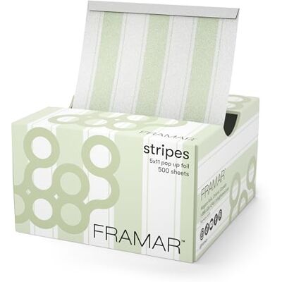 FRAMAR highlightfolie met selderijstreepjes voor kappers – aluminiumfolie voor kappers, set aluminiumfolie voor highlights, haarfolie, highlightfolie, folie voor haarlokken – verpakking van 500 stuks. FRAMAR highlightfolie met selderijstreepjes voor kappers – aluminiumfolie voor kappers, set aluminiumfolie voor highlights, haarfolie, highlightfolie, folie voor haarlokken – verpakking van 500 stuks.