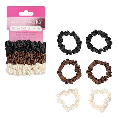 Brushworks Set van 6 skinny satijnen haarelastiekjes Brushworks Set van 6 skinny satijnen haarelastiekjes
