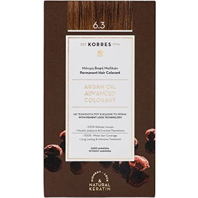 KORRES Argan Oil kleurstof – ammoniakvrije kleurstof donkerblond goud 6,3 – 100% grijze en veganistische haarafdekking voor een langdurig kleurresultaat KORRES Argan Oil kleurstof – ammoniakvrije kleurstof donkerblond goud 6,3 – 100% grijze en veganistische haarafdekking voor een langdurig kleurresultaat