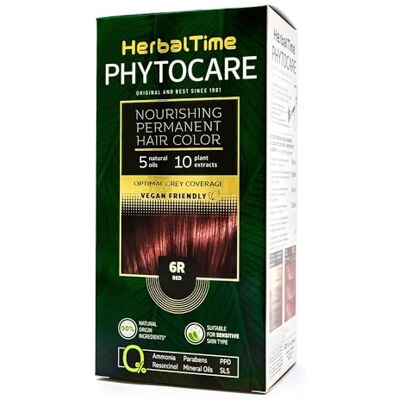 Herbal Time Phytocare Permanente haarverf, rood 6R, 124,5 ml Zonder ammoniak, PPD en SLS, verrijkt met natuurlijke oliën, ideaal voor gevoelige haarhuid Herbal Time Phytocare Permanente haarverf, rood 6R, 124,5 ml Zonder ammoniak, PPD en SLS, verrijkt met natuurlijke oliën, ideaal voor gevoelige haarhuid