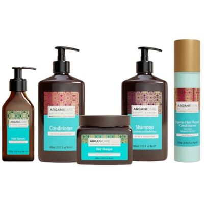 Arganicare Argan Intensieve Herstelprogrammaset, 5 verzorgingen, voedende en hydraterende shampoo, 400 ml, voor droog en beschadigd haar, zachtheid, glans, hanteerbaarheid Arganicare Argan Intensieve Herstelprogrammaset, 5 verzorgingen, voedende en hydraterende shampoo, 400 ml, voor droog en beschadigd haar, zachtheid, glans, hanteerbaarheid