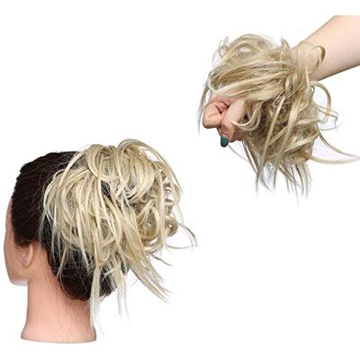 S-noilite XXL Haarstukje van rubber, haarelastiek, volumineus, krullend of rommelig knot, clip-in extensions, natuurlijk haar, asblond tot bleekblond S-noilite XXL Haarstukje van rubber, haarelastiek, volumineus, krullend of rommelig knot, clip-in extensions, natuurlijk haar, asblond tot bleekblond