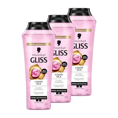 Gliss Kur Gliss Liquid Silk Shampoo (3 x 250 ml) met ceramide en zijde, glanzende shampoo voor broos en dof haar, maakt het haaroppervlak glad Gliss Kur Gliss Liquid Silk Shampoo (3 x 250 ml) met ceramide en zijde, glanzende shampoo voor broos en dof haar, maakt het haaroppervlak glad