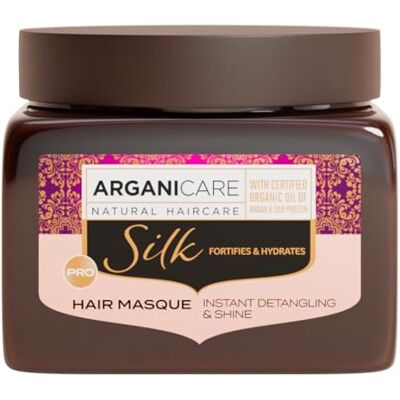 Arganicare Zijde-serie, versterkend masker, zijdeproteïne, hydrateert en voedt het haar, bestrijdt haarbreuk, glanseffect, hoge hydratatie, alle haartypes, 500 ml Arganicare Zijde-serie, versterkend masker, zijdeproteïne, hydrateert en voedt het haar, bestrijdt haarbreuk, glanseffect, hoge hydratatie, alle haartypes, 500 ml