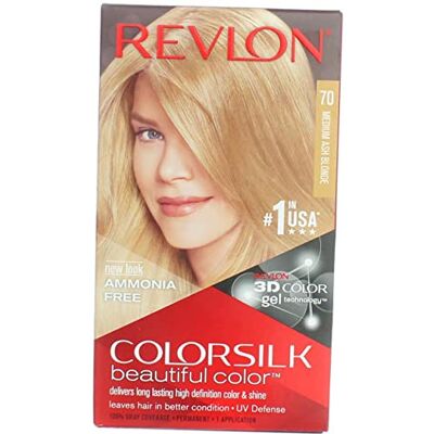 REVLON Colorsilk Beautiful Color Permanente haarkleur met 3D-geltechnologie en keratine, kleuring met 100% dekking van wit haar, 70 middelblond REVLON Colorsilk Beautiful Color Permanente haarkleur met 3D-geltechnologie en keratine, kleuring met 100% dekking van wit haar, 70 middelblond