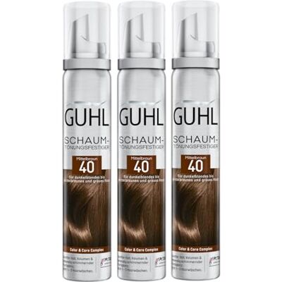 Guhl 3 x 100 ml stylingschuim, kleur 40, voor donkerblond tot middenbruin en grijs haar, zachte grip, volume en kleurglans Guhl 3 x 100 ml stylingschuim, kleur 40, voor donkerblond tot middenbruin en grijs haar, zachte grip, volume en kleurglans