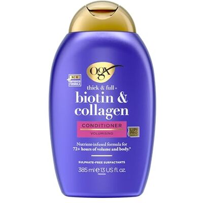 OGX Biotine en collageen conditioner (385 ml), rijke conditioner voor meer dan 72 uur volume en volheid, met biotine en collageen, volume haarverzorging voor fijn haar OGX Biotine en collageen conditioner (385 ml), rijke conditioner voor meer dan 72 uur volume en volheid, met biotine en collageen, volume haarverzorging voor fijn haar