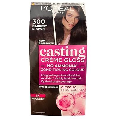 L'ORÉAL Paris Casting Intense haarverf zonder ammoniak en siliconenvrij met glanscrème, nr. 300 donkerbruin (bruin) 3 stuks L'ORÉAL Paris Casting Intense haarverf zonder ammoniak en siliconenvrij met glanscrème, nr. 300 donkerbruin (bruin) 3 stuks