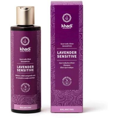 Khadi LAVENDER SENSITIVE Ayurvedische elixer shampoo, voor de gevoelige hoofdhuid en fijn haar, 100% gecertificeerde natuurlijke cosmetica, siliconenvrij, 200 ml Khadi LAVENDER SENSITIVE Ayurvedische elixer shampoo, voor de gevoelige hoofdhuid en fijn haar, 100% gecertificeerde natuurlijke cosmetica, siliconenvrij, 200 ml