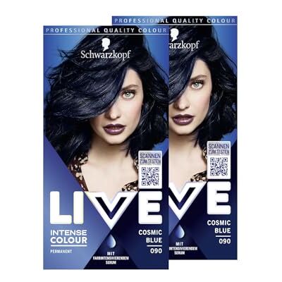 LIVE Schwarzkopf 2 stuks permanente grijze haarverf (2 x 142 ml), intens kosmisch blauw met kleurintensiverend serum, permanente kleuring voor perfecte dekking van LIVE Schwarzkopf 2 stuks permanente grijze haarverf (2 x 142 ml), intens kosmisch blauw met kleurintensiverend serum, permanente kleuring voor perfecte dekking van