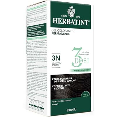 Herbatint Permanente kleurgel 3 doses, 300 ml 3 N donkerbruin, ammoniakvrij, voor de gevoelige huid, 100% dekking voor wit haar, met 8 biologische natuurlijke extracten Herbatint Permanente kleurgel 3 doses, 300 ml 3 N donkerbruin, ammoniakvrij, voor de gevoelige huid, 100% dekking voor wit haar, met 8 biologische natuurlijke extracten