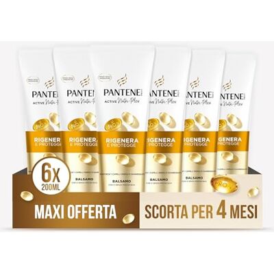 Pantene Pro-V balsem regenereert en beschermt voor zwak, droog en beschadigd haar, lichte dagelijkse conditioner, vetvrij, met pro-vitamine B5 en voedingsstoffenmix, maxi-formaat 6 x 200 ml Pantene Pro-V balsem regenereert en beschermt voor zwak, droog en beschadigd haar, lichte dagelijkse conditioner, vetvrij, met pro-vitamine B5 en voedingsstoffenmix, maxi-formaat 6 x 200 ml