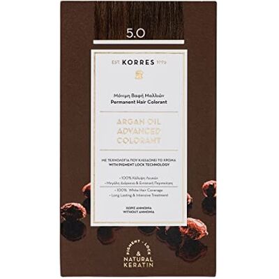 KORRES Arganoliekleurstof ammoniakvrij lichtbruin 5.0 met biologische arganolie 100% grijze en veganistische haardekking voor een langdurig resultaat KORRES Arganoliekleurstof ammoniakvrij lichtbruin 5.0 met biologische arganolie 100% grijze en veganistische haardekking voor een langdurig resultaat