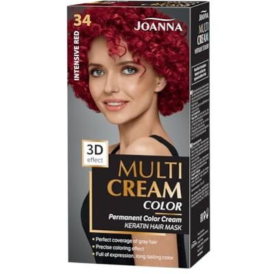 Joanna Multi Cream Color haarverf voor dames, zorgt voor langdurige kleur, 3D diep effect, dekt grijs haar, intense rode kleur 34, complete set Joanna Multi Cream Color haarverf voor dames, zorgt voor langdurige kleur, 3D diep effect, dekt grijs haar, intense rode kleur 34, complete set