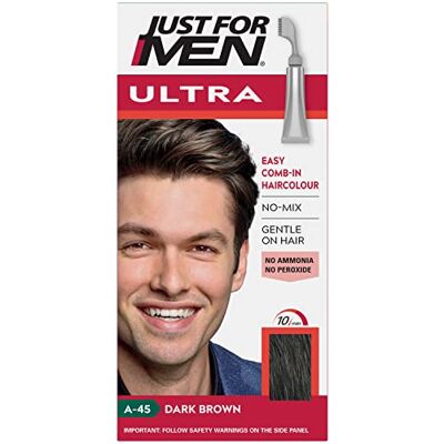 Just for men Donkerbruine haarverf zonder ammoniak, applicator zonder mengsel voor het kammen van grijs haar, ammoniak en peroxide A45 Just for men Donkerbruine haarverf zonder ammoniak, applicator zonder mengsel voor het kammen van grijs haar, ammoniak en peroxide A45