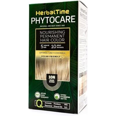 Herbal Time Phytocare Permanente haarverf, stralend blond, 10N, 124,5 ml Zonder ammoniak, PPD en SLS, verrijkt met natuurlijke oliën, ideaal voor gevoelige haarhuid Herbal Time Phytocare Permanente haarverf, stralend blond, 10N, 124,5 ml Zonder ammoniak, PPD en SLS, verrijkt met natuurlijke oliën, ideaal voor gevoelige haarhuid