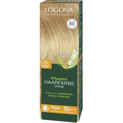LOGONA Naturkosmetik Planten haarverf crème 200 koperblond, natuurlijke haarkleur met henna, kleurcrème, permanente kleuring, 150 ml LOGONA Naturkosmetik Planten haarverf crème 200 koperblond, natuurlijke haarkleur met henna, kleurcrème, permanente kleuring, 150 ml