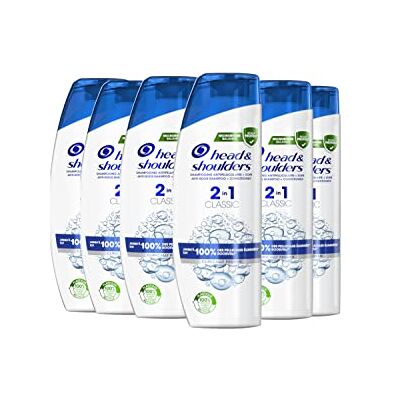Head & Shoulders 2-in-1 anti-roos shampoo en klassieke verzorging, tot 100% van de roos, klinisch bewezen, zonder parfum, wit, 6 x 270 ml Head & Shoulders 2-in-1 anti-roos shampoo en klassieke verzorging, tot 100% van de roos, klinisch bewezen, zonder parfum, wit, 6 x 270 ml