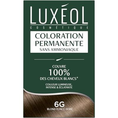 Luxéol Permanente haarkleur 6G donkerblond goud zonder ammoniak Dekt 100% wit haar af (1) – langdurig (2) – stralende en intense kleur – getest en goedgekeurd – 60 ml, 60 ml, 12 ml Luxéol Permanente haarkleur 6G donkerblond goud zonder ammoniak Dekt 100% wit haar af (1) – langdurig (2) – stralende en intense kleur – getest en goedgekeurd – 60 ml, 60 ml, 12 ml