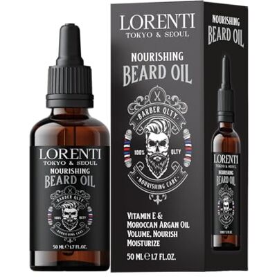 LORENTI TOKYO & SEOUL Argan Beard Oil Baardolie voor heren, 50 ml, dagelijkse verzorging van 3 dagen met volledige baard, extra glans LORENTI TOKYO & SEOUL Argan Beard Oil Baardolie voor heren, 50 ml, dagelijkse verzorging van 3 dagen met volledige baard, extra glans