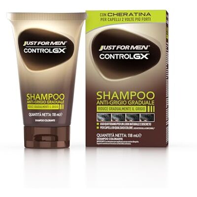 Just for men Control GX Kleurende shampoo voor heren, vermindert geleidelijk grijs, kleur en haarkleur, voor een natuurlijke look, 118 ml Just for men Control GX Kleurende shampoo voor heren, vermindert geleidelijk grijs, kleur en haarkleur, voor een natuurlijke look, 118 ml