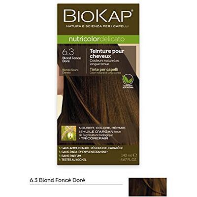 BIOKAP Nutricolor Delicato 6.3 donkerblond, goud, zonder PPD, zonder parfum, fles 140 ml BIOKAP Nutricolor Delicato 6.3 donkerblond, goud, zonder PPD, zonder parfum, fles 140 ml
