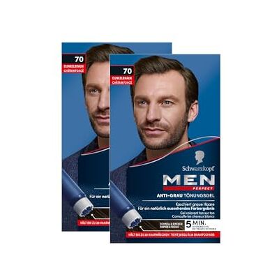 Men Perfect Anti-grijze kleurgel 70 donkerbruin (2 x 80 ml) voor mannen vervaagt grijs haar, anti-grijze tint voor een natuurlijk resultaat Men Perfect Anti-grijze kleurgel 70 donkerbruin (2 x 80 ml) voor mannen vervaagt grijs haar, anti-grijze tint voor een natuurlijk resultaat