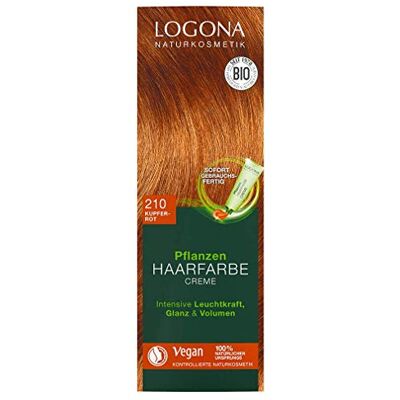 LOGONA Naturkosmetik Plant haarverf crème 210 koperrood, rode natuurlijke haarverf met henna, kleurcrème Indian Summer, duurzame kleuring, 150 ml LOGONA Naturkosmetik Plant haarverf crème 210 koperrood, rode natuurlijke haarverf met henna, kleurcrème Indian Summer, duurzame kleuring, 150 ml
