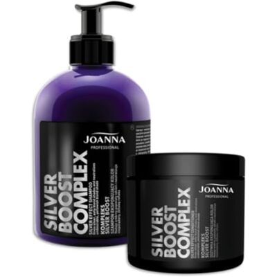 Joanna Professional Silver Boost Complexe shampoo en conditioner voor dames kleurverbetering neutralisatie van ongewenste gele tinten verse zilveren reflecties inhoud 500 g Joanna Professional Silver Boost Complexe shampoo en conditioner voor dames kleurverbetering neutralisatie van ongewenste gele tinten verse zilveren reflecties inhoud 500 g