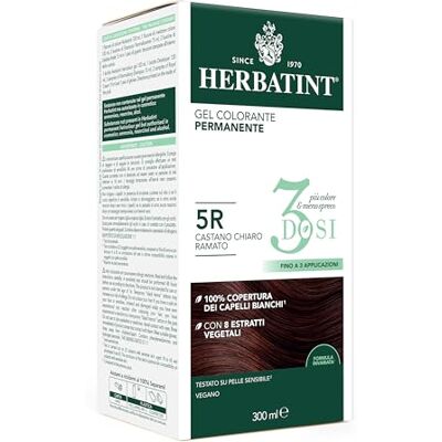 Herbatint Permanente kleurgel, 300 ml, 5R lichtbruin, koperbruin, zonder ammoniak, voor de gevoelige huid, 100% dekking van wit haar, met 8 biologische natuurlijke extracten Herbatint Permanente kleurgel, 300 ml, 5R lichtbruin, koperbruin, zonder ammoniak, voor de gevoelige huid, 100% dekking van wit haar, met 8 biologische natuurlijke extracten