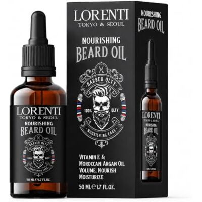 LORENTI TOKYO & SEOUL Argan Beard Oil Baardolie voor heren, 50 ml, dagelijkse verzorging van 3 dagen met volledige baard, extra glans LORENTI TOKYO & SEOUL Argan Beard Oil Baardolie voor heren, 50 ml, dagelijkse verzorging van 3 dagen met volledige baard, extra glans
