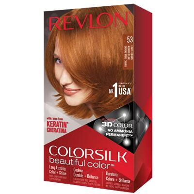 REVLON Colorsilk Beautiful Color, Haarkleuring, permanente kleur, keratine en zijde aminozuren, dekt 100% van wit haar, 53 Auburn Light REVLON Colorsilk Beautiful Color, Haarkleuring, permanente kleur, keratine en zijde aminozuren, dekt 100% van wit haar, 53 Auburn Light
