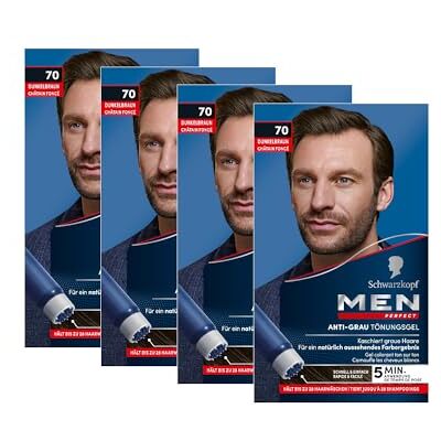 Men Perfect Anti-grijze kleurgel 70 donkerbruin (4 x 80 ml) voor mannen vervaagt grijs haar, anti-grijze tint voor een natuurlijk resultaat Men Perfect Anti-grijze kleurgel 70 donkerbruin (4 x 80 ml) voor mannen vervaagt grijs haar, anti-grijze tint voor een natuurlijk resultaat