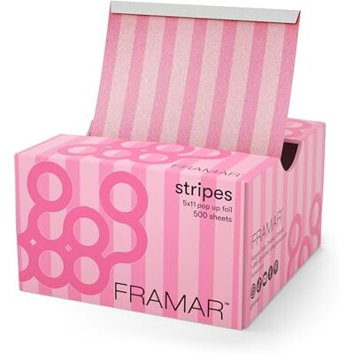FRAMAR Zelfklevende haarfolie met reliëf, roze strepen, 500 vellen FRAMAR Zelfklevende haarfolie met reliëf, roze strepen, 500 vellen