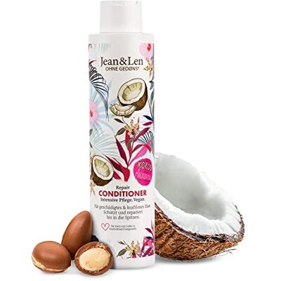 Jean & Len Repair Conditioner met kokosnoot en macadamia, voor beschadigd en krachtig haar, herstelt haarschade, geeft flexibiliteit, kokosnootgeur, zonder parabenen Jean & Len Repair Conditioner met kokosnoot en macadamia, voor beschadigd en krachtig haar, herstelt haarschade, geeft flexibiliteit, kokosnootgeur, zonder parabenen