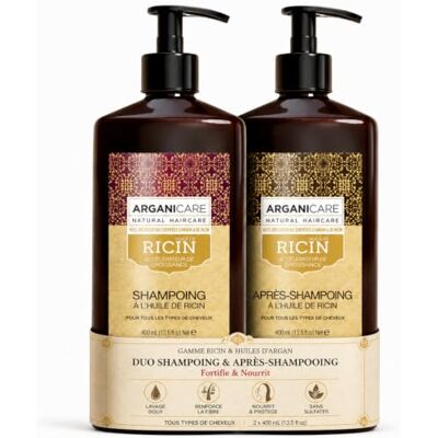 Arganicare Duo shampoo + conditioner castor groeiversneller reinigt en hydrateert het haar zacht alle haartypes 1 x 400 ml + 1 x 400 ml Arganicare Duo shampoo + conditioner castor groeiversneller reinigt en hydrateert het haar zacht alle haartypes 1 x 400 ml + 1 x 400 ml