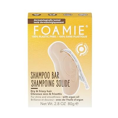 Foamie Solide shampoo voor droog haar met kroes met arganolie, die glans en zachtheid brengt, shampoo zonder kunststof, 100% veganistisch 80 g Foamie Solide shampoo voor droog haar met kroes met arganolie, die glans en zachtheid brengt, shampoo zonder kunststof, 100% veganistisch 80 g