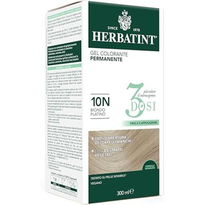 Herbatint Permanente kleurgel, 300 ml, 10 N platinablond, ammoniakvrij, voor de gevoelige huid, 100% dekking voor wit haar, met 8 natuurlijke biologische extracten Herbatint Permanente kleurgel, 300 ml, 10 N platinablond, ammoniakvrij, voor de gevoelige huid, 100% dekking voor wit haar, met 8 natuurlijke biologische extracten