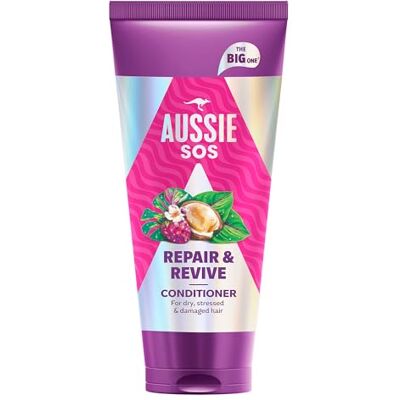 Aussie SOS Repair & Revive Balsem 350 ml voor droog, gestrest en beschadigd haar, geeft zachtheid, zijdeachtige glans en glad, helpt toekomstige schade te voorkomen, veganistisch Aussie SOS Repair & Revive Balsem 350 ml voor droog, gestrest en beschadigd haar, geeft zachtheid, zijdeachtige glans en glad, helpt toekomstige schade te voorkomen, veganistisch