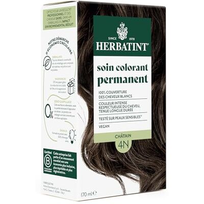 Herbatint Permanente haarkleurverzorging 4N kastanjebruin, 170 ml, zonder ammoniak, 100% dekking van wit haar, dermatologisch getest voor de gevoelige huid, met 8 biologische plantenextracten Herbatint Permanente haarkleurverzorging 4N kastanjebruin, 170 ml, zonder ammoniak, 100% dekking van wit haar, dermatologisch getest voor de gevoelige huid, met 8 biologische plantenextracten