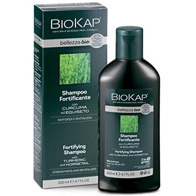 BIOKAP BELLEZZA Bio versterkende shampoo 200 ml voor broos en beschadigd haar kurkuma-extract paardestaart met plantaardige oppervlakteactieve stoffen kokos veganistisch BIOKAP BELLEZZA Bio versterkende shampoo 200 ml voor broos en beschadigd haar kurkuma-extract paardestaart met plantaardige oppervlakteactieve stoffen kokos veganistisch