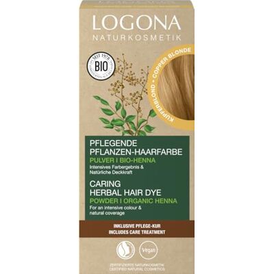 LOGONA Naturkosmetik Voedende, veganistische plantaardige kleuring met biologische henna voor intensieve kleur en glans, koperblond (blond), 1 x 100 g LOGONA Naturkosmetik Voedende, veganistische plantaardige kleuring met biologische henna voor intensieve kleur en glans, koperblond (blond), 1 x 100 g