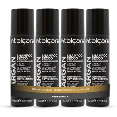 Vitalcare Imperial Argan Herstructurerende droge shampoo met arganolie, stimuleert en versterkt het haar zonder water, 4 flessen van 150 ml Vitalcare Imperial Argan Herstructurerende droge shampoo met arganolie, stimuleert en versterkt het haar zonder water, 4 flessen van 150 ml