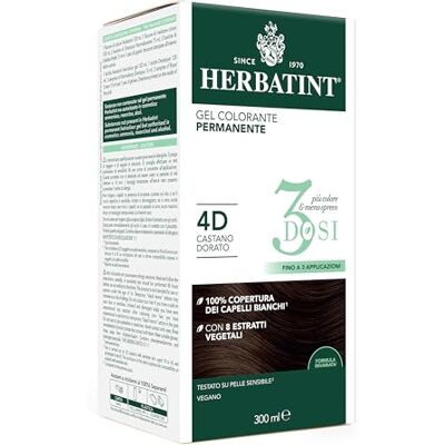 Herbatint 3 delen permanente kleurgel, 300 ml, 4D goudbruin, ammoniakvrij, voor de gevoelige huid, 100% dekking van wit haar, met 8 biologische natuurlijke extracten Herbatint 3 delen permanente kleurgel, 300 ml, 4D goudbruin, ammoniakvrij, voor de gevoelige huid, 100% dekking van wit haar, met 8 biologische natuurlijke extracten