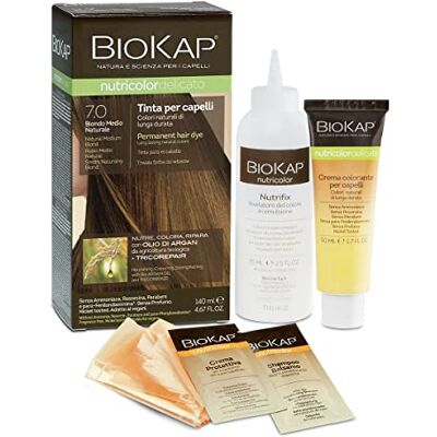 BIOKAP Nutricolor Delicato, haarkleur zonder ammoniak, die het haar zacht en glanzend maakt, haarkleuring met natuurlijke kleuren, 140 ml (7.0 natuurlijk middenblond) BIOKAP Nutricolor Delicato, haarkleur zonder ammoniak, die het haar zacht en glanzend maakt, haarkleuring met natuurlijke kleuren, 140 ml (7.0 natuurlijk middenblond)